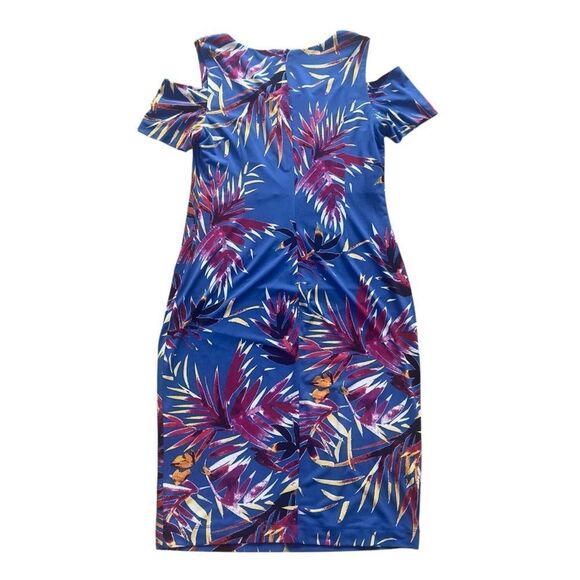 Calvin Klein Tropical Blue and Purple Cold Shoulder Dress Size 6 - Picture 2 of 14